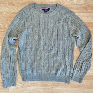 Vineyard Vines Grey Cotton Wool Blend Cable Knit Crew Neck Sweater Large